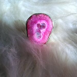 Pink Solar Quartz Silver Plated Gemstone Ring